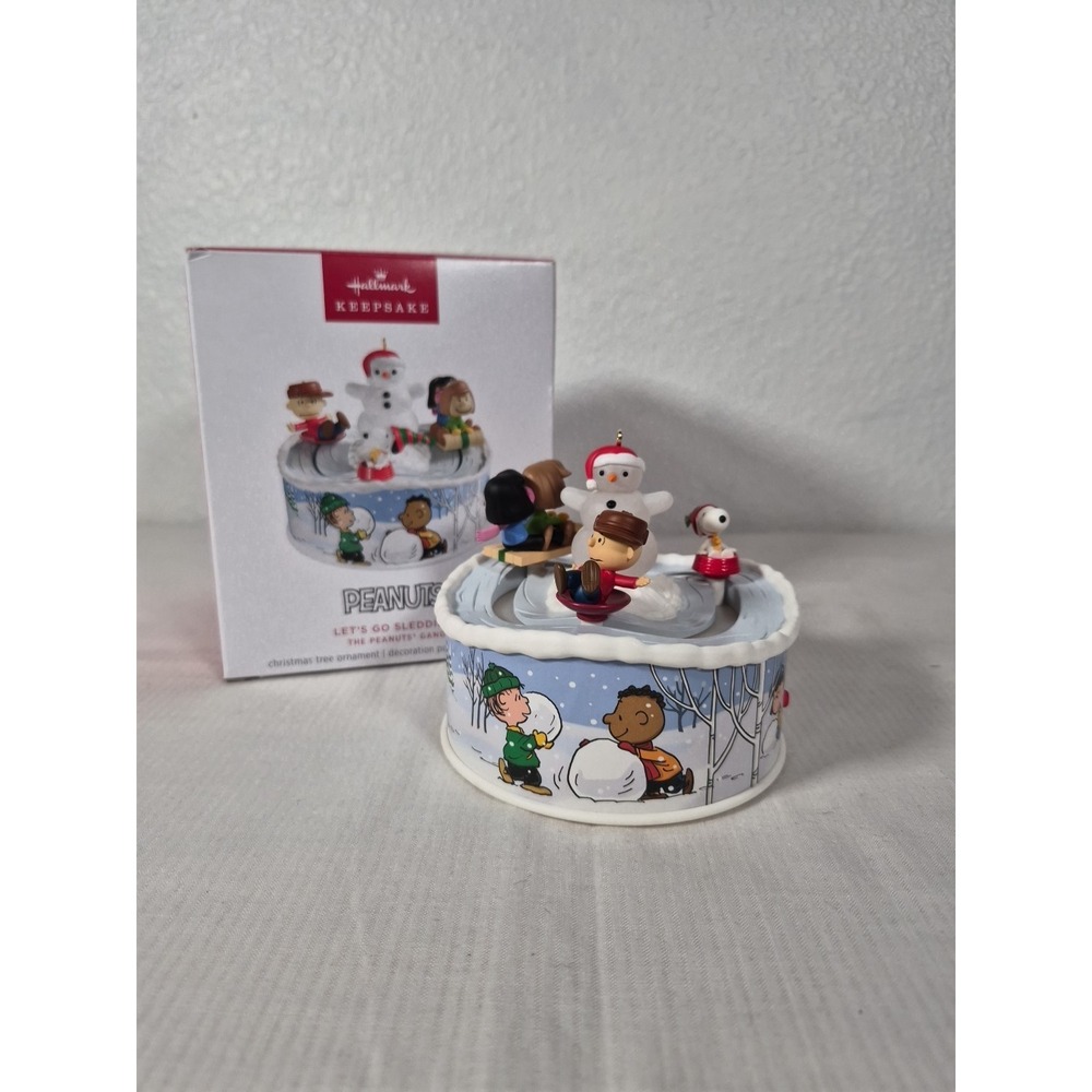 2025 Hallmark Let's Go Sledding Peanuts Light Sound and Motion Keepsake Ornament